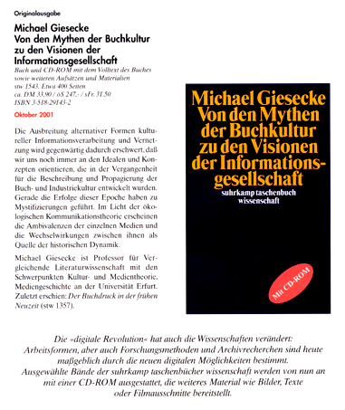 Ankündigung des "Mythen-Buches" durch Suhrkamp